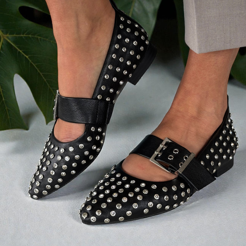 Womens Xti 144264 Diamante Embellished Flat Pumps - Black