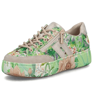 Womens Rieker M7711 Green Floral Print Side Zip Platform Trainers - Multi
