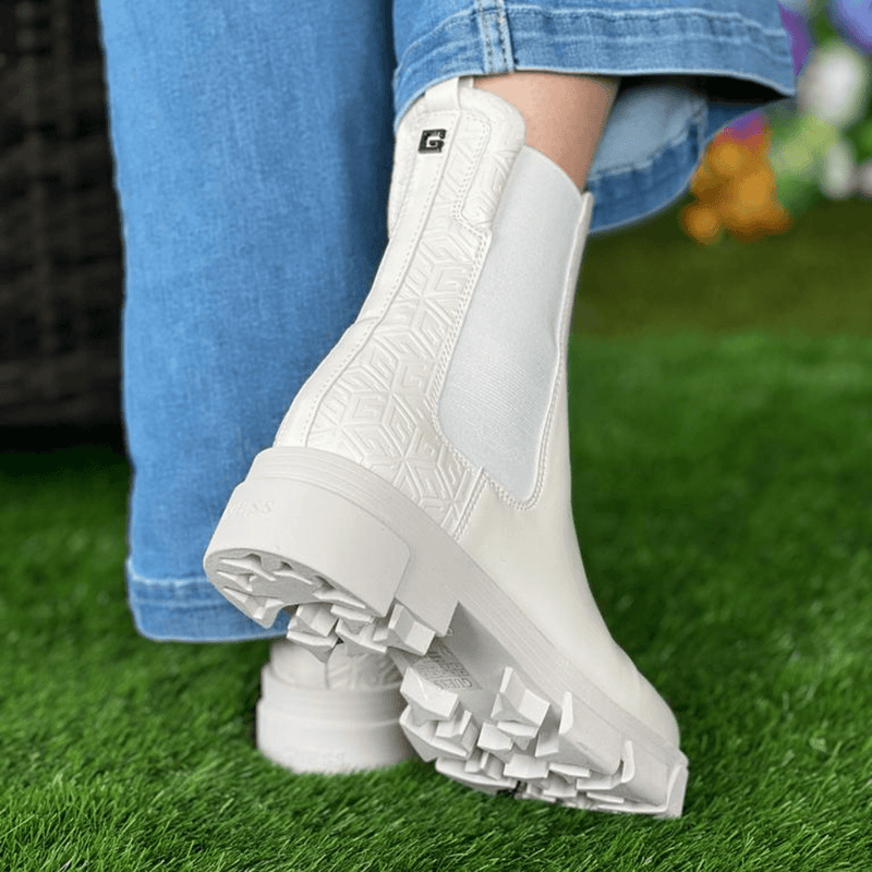 Womens Guess Madla Cream Embossed Logo Chelsea Boots - Cream