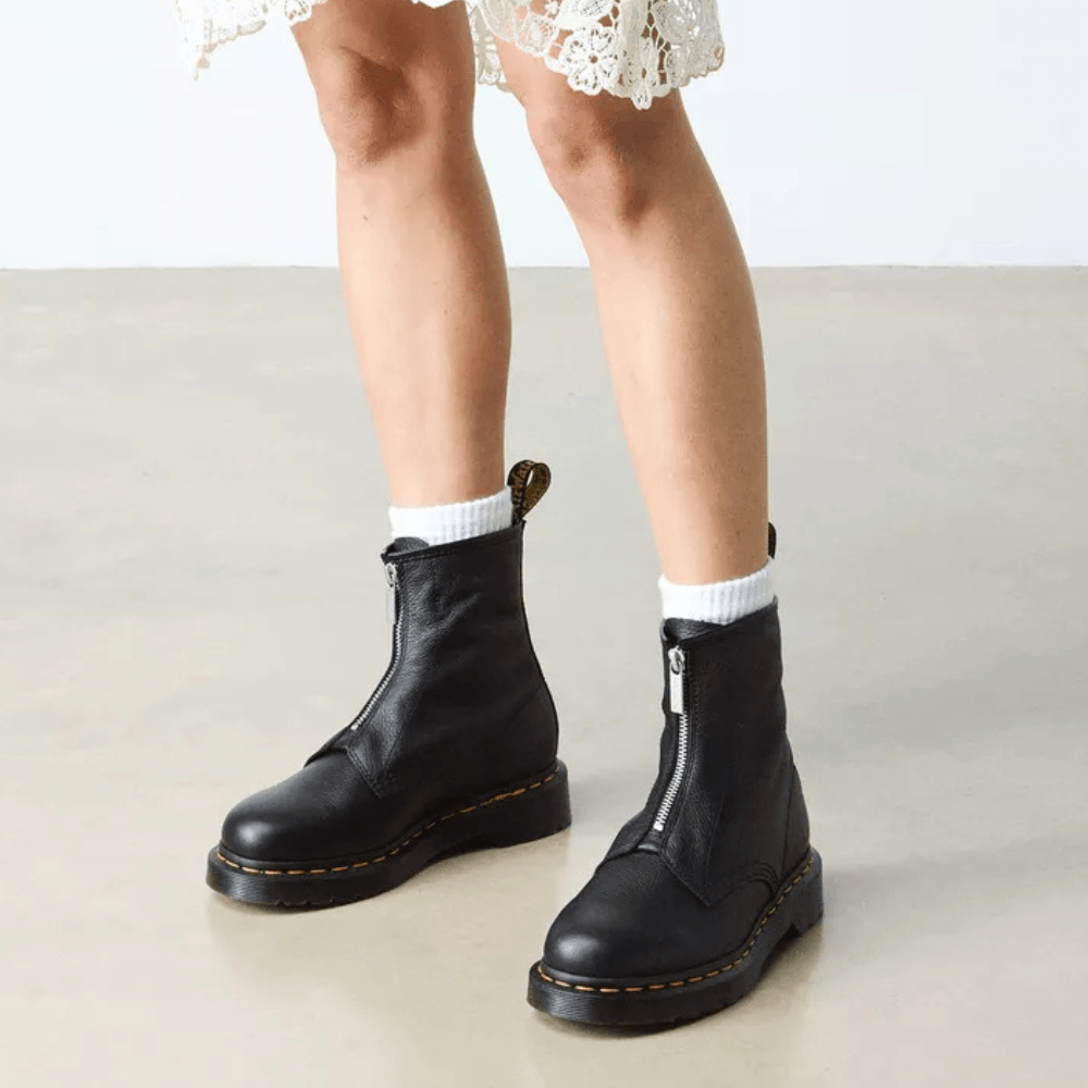 Womens Dr Martens 1460 Zip Front Virginia Soft Leather Black Boots