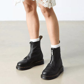 Womens Dr Martens 1460 Zip Front Virginia Soft Leather Black Boots - Black