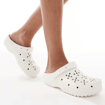 Womens Crocs Classic Floral Cut-Out Clogs - Chalk