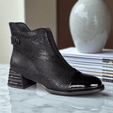 Womens Redz D6456 Black Reptile Feature Heel Ankle Boots - Black