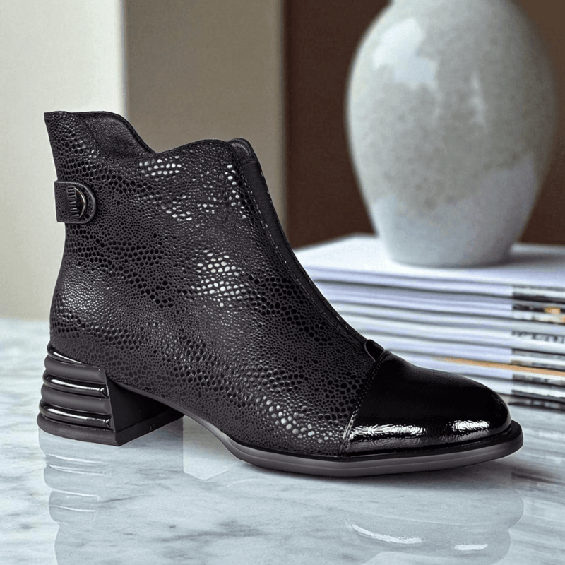 Womens Redz D6456 Black Reptile Feature Heel Ankle Boots - Black