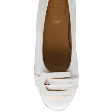 Womens Lotus ULS649 White Tandy Flat Pump - White