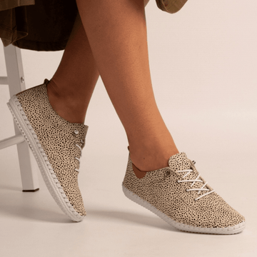 Womens Lunar St Ives Animal Print Leather Elastic Lace Plimsoles - Animal