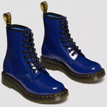 Unisex Dr. Martens 1460 Patent Lamper Atom Blue Leather Ankle Boots - Atom Blue