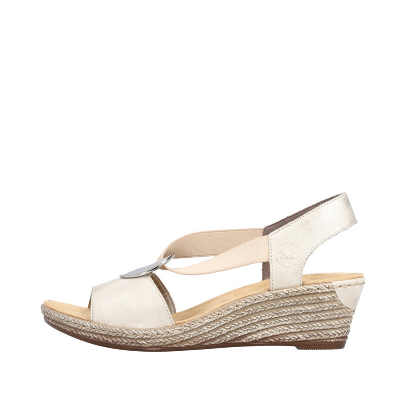 Womens Rieker 624H6 Beige Wedge Sandal - Beige Gold