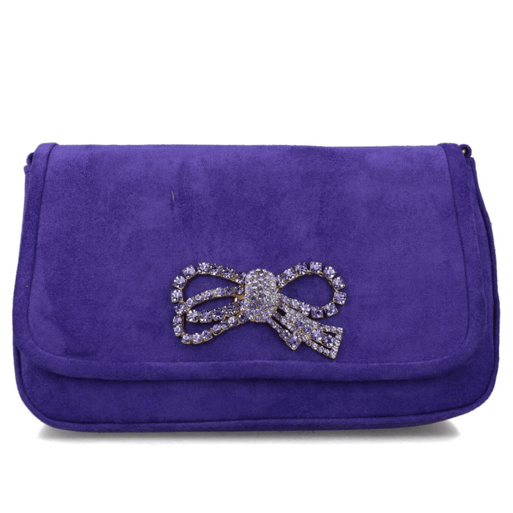 Womens Menbur 85840 Purple Suede Diamante Bow Clutchbag