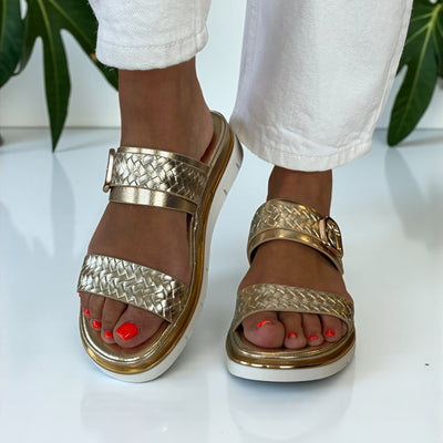 Lunar Elli Woven Strap Sliders - Gold