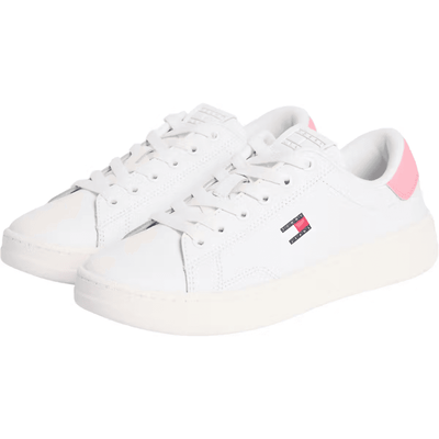 Womens Tommy Jeans Debossed Logo Cupsole Trainers - Ecru Enchanted Pink