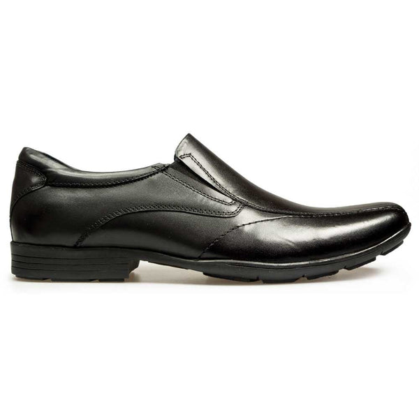 Junior Boys Pod Dundee Black Leather Slip On School Shoes - Black