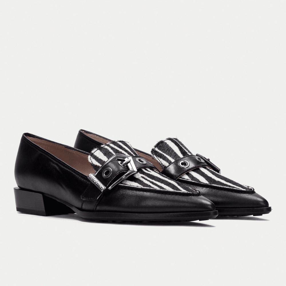 Womens Hispanitas 254262 Black with Zebra Pointed Toe Loafers
