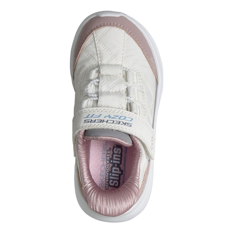 Toddler Girls Skechers Comfy Sprints - Cozy Fit White / Lavender Slip-Ins Trainers - White / Lavender