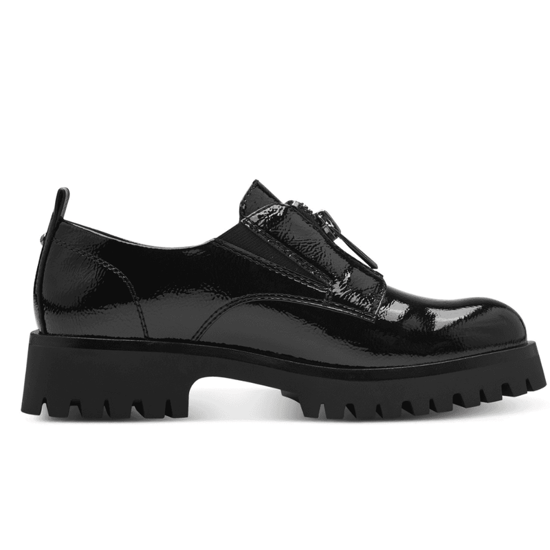 Womens Tamaris 24791 Black Patent Zip Front Shoes - Black