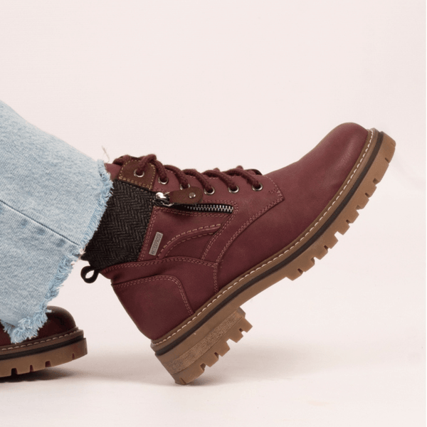 Womens Lunar Caramel Lace and Side Zip Boots (Waterproof) - Burgundy