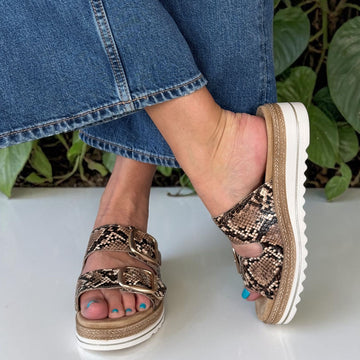 Womens Remonte D0Q66 Brown Snake Wedge Sandal - Brown