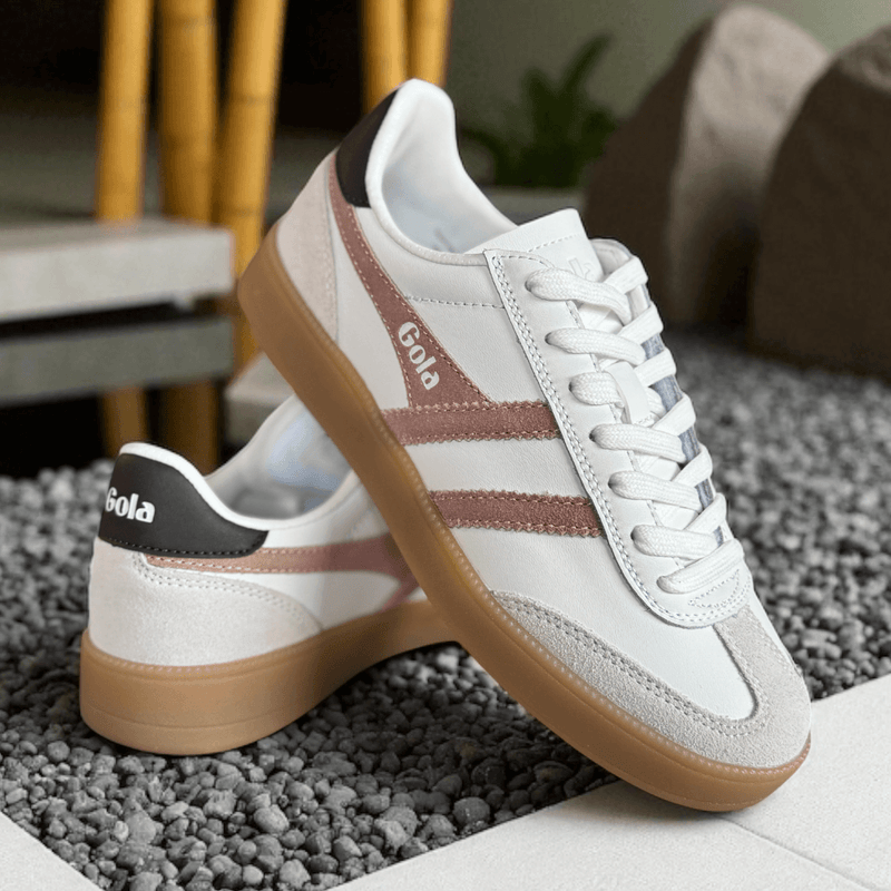 Womens Gola Viper White and Brown Gum Sole Trainers - White