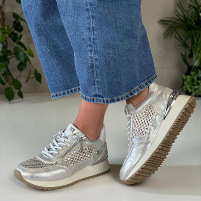 Womens Xti 145194 Silver Metallic Woven Trainers - Silver