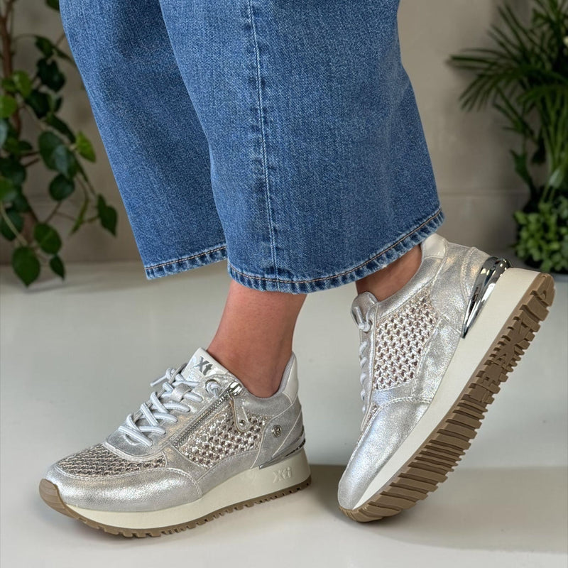 Womens Xti 145194 Silver Metallic Woven Trainers - Silver