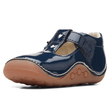 Infant Girls Clarks Tiny Beat Navy Patent-Bar Pre Walker Shoes - Navy