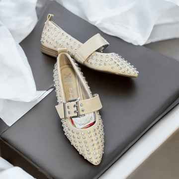 Womens Xti 144264 Diamante Embellished Flat Pumps - Beige Gold