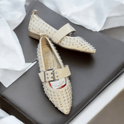 Womens Xti 144264 Diamante Embellished Flat Pumps - Beige Gold
