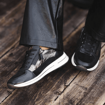 Womens Ara Osaka Black and Pewter Nylon Side Zip Trainers - Black