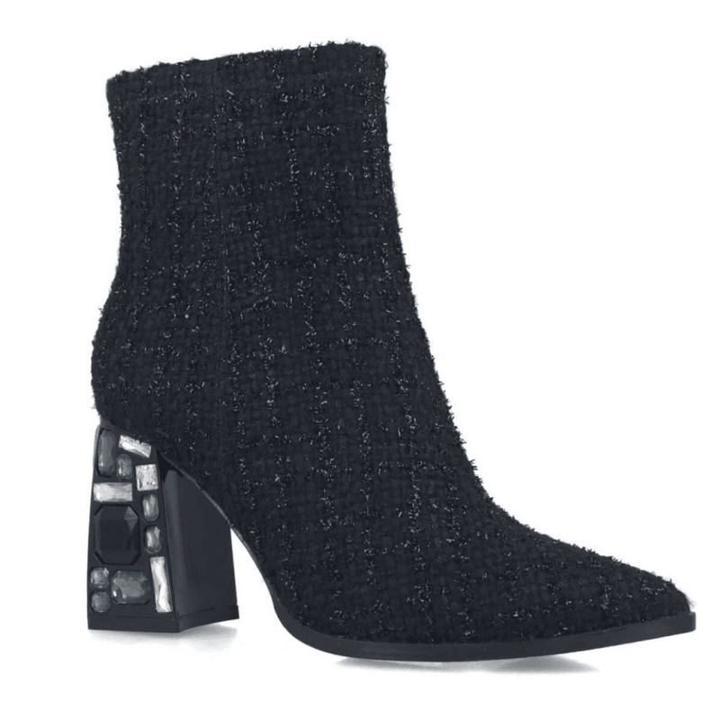 Womens Menbur 25696 Black Glitter Tweed Diamond Heel Ankle Boots - Black