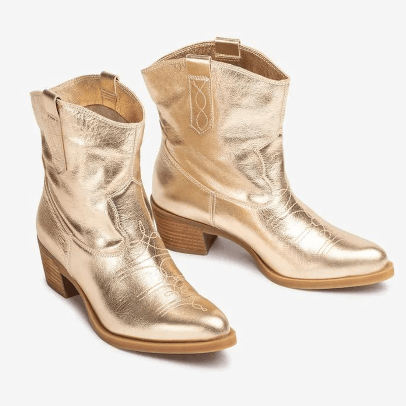 Womens Unisa Gwen Gold Topstitch Cowboy Boots - Gold