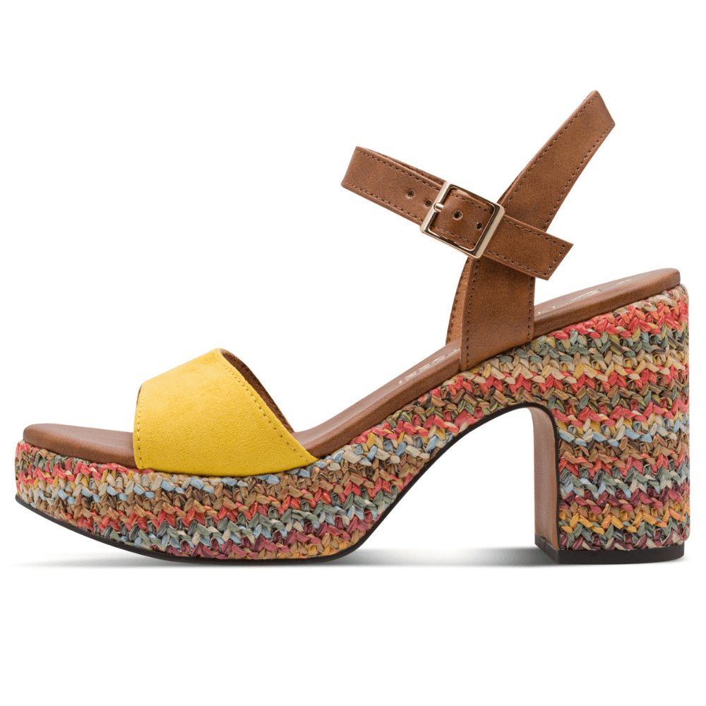 Womens Marco Tozzi 28008 Lemon Multi Raffia Platform Sandals