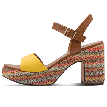 Womens Marco Tozzi 28008 Lemon Multi Raffia Platform Sandals - Lemon Comb