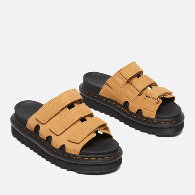 Womens Dr Martens Raine Suede Velcro Strap Mule Sandals - Tan - Tan