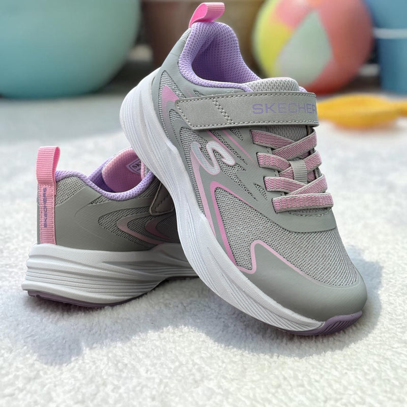 Girls Skechers 303882L Sparkle Mesh Microspec Tread Trainer - Junior - Light Grey