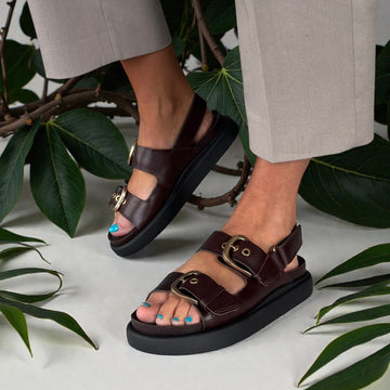 Womens Clarks Aristella Bay Double Buckle Sandals - Dark Brown