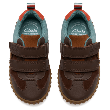 Infant Boys Clarks Cove Den Chestnut Brown Bear 2 Strap Pre Walker Shoes - Chestnut