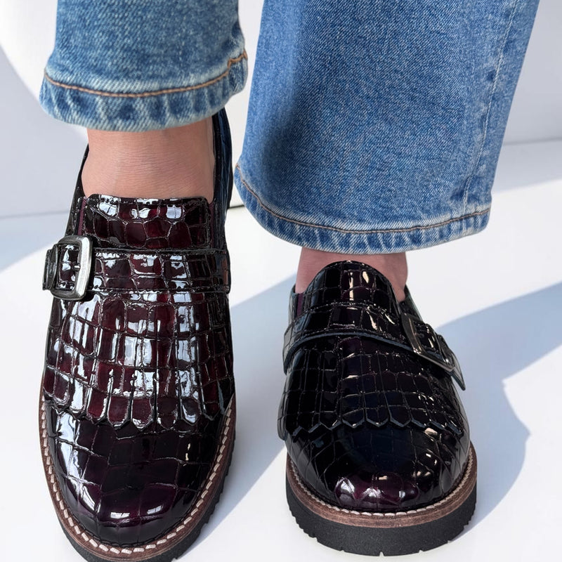 Womens Pitillos 11560 Burgundy Platform Loafers - Burgundy
