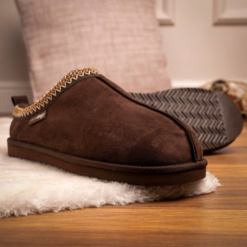 Mens Lazy Dogz Patrick Fur Lined Slippers - Brown