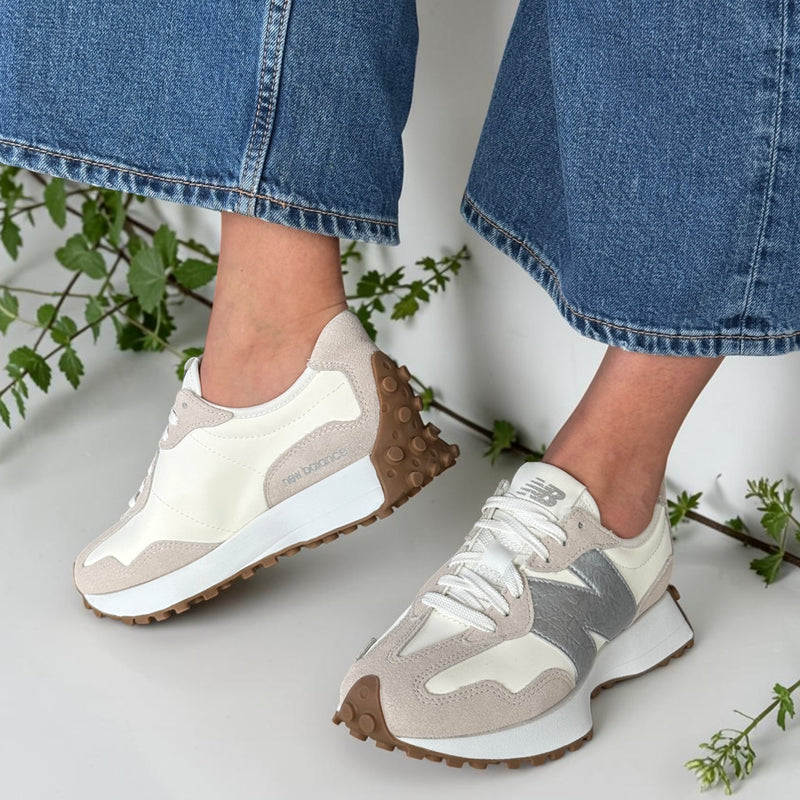 Womens New Balance 327 Suede Trainers - Cream with Silver - Angora with Silver Metallic