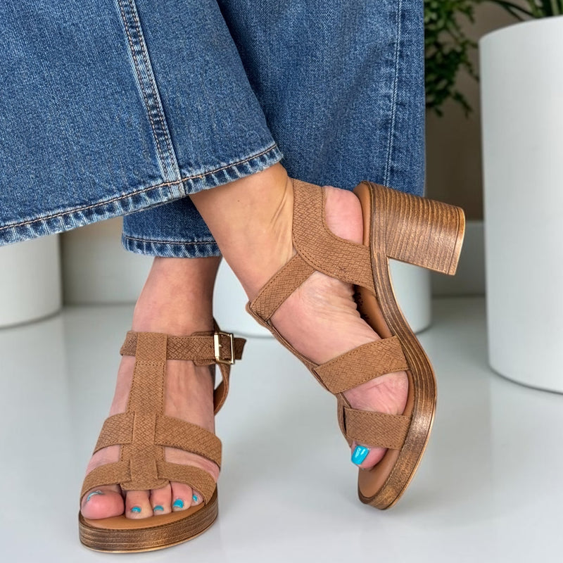 Womens Tamaris 28302 Brown Heeled Sandals - Brown Struct