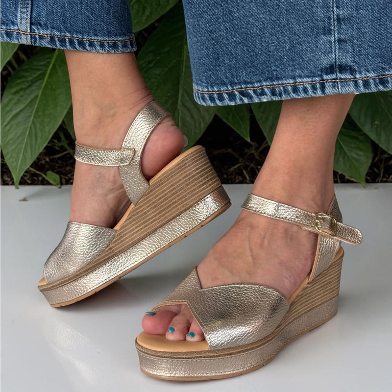 Womens Pitillos 11280 Wedge Sandals - Gold