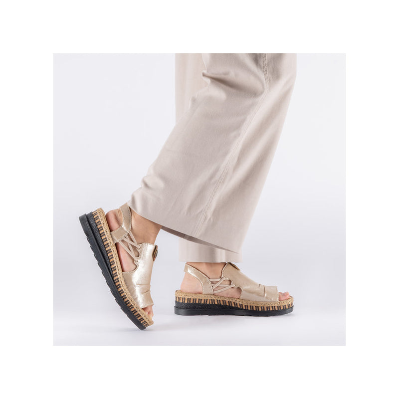 Womens Rieker V7972 Beige Wedge Sandal - Beige