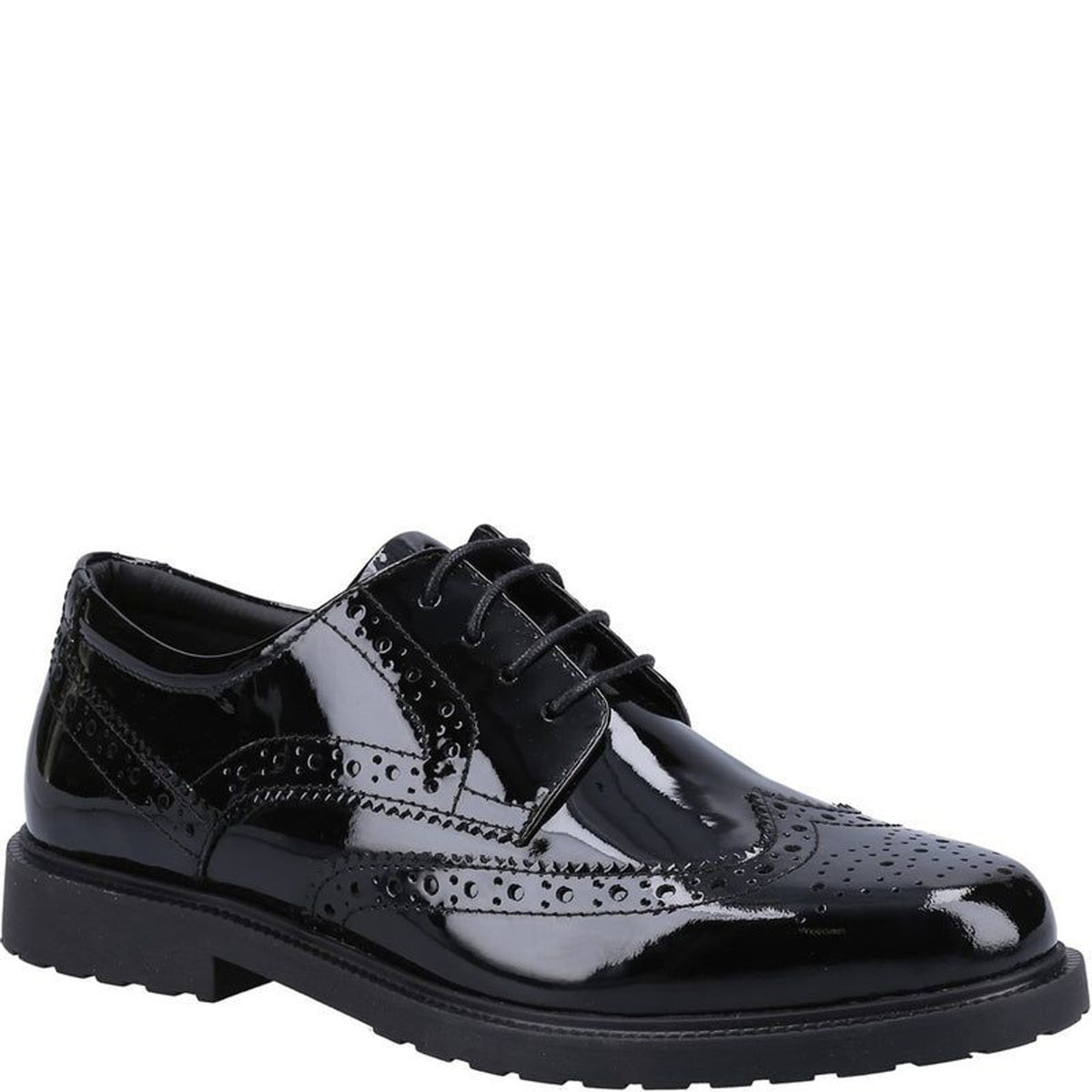 Girls Hush Puppies Verity Black Patent Senior School Shoes