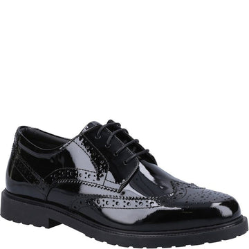 Girls Hush Puppies Verity Black Patent Senior School Shoes - Black Patent