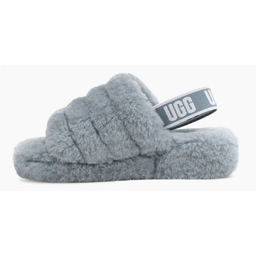 Womens Ugg Fluff Yeah Blue Grey Logo Slide Sippers