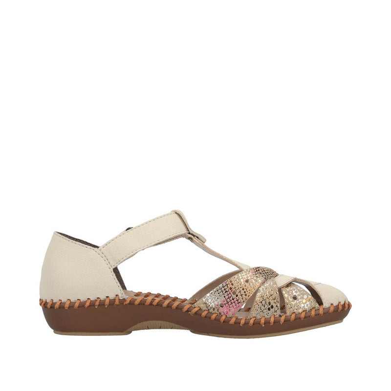 Womens Rieker M1655 Beige Heeled Sandal - Beige Gold