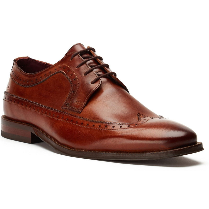 Mens Base London Havisham Tan Washed Brogue Formal Lace-up Shoe - Tan