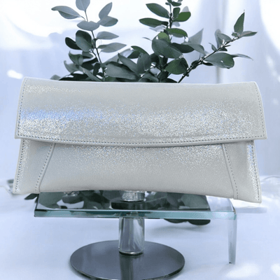 Womens Emis Ladies White Silver Shimmer Clutch Bag - White Silver