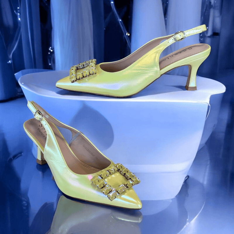 Womens Sorento Shelbourne Lime Iridescent Slingback Heel - Yellow