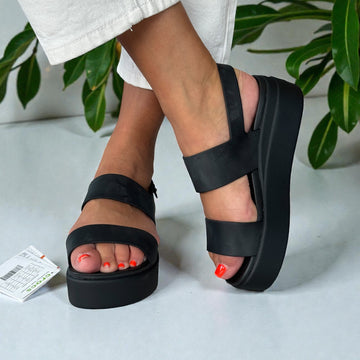 Womens Crocs Brooklyn Low Wedge Sandals - Black